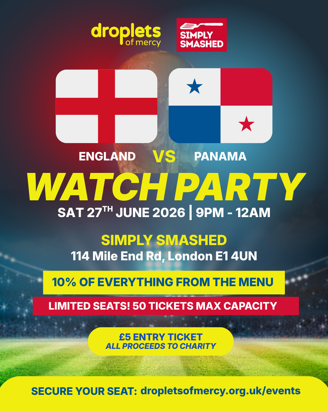 England vs Panama Watch Party — Droplets of Mercy UK